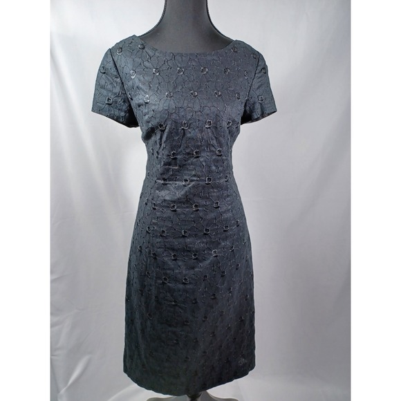 Dresses & Skirts - Talbots Size 6 Classic Black Lace Sheath Dress Short Sleeve V Neck Knee Length